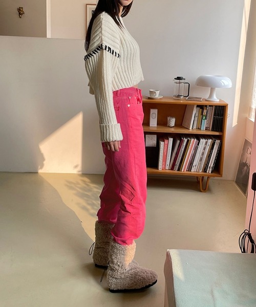 me+em select(ミームセレクト)の「配色ハンドステッチショートリブニット(ニット/セーター・レディース・アイボリー/グリーン/ブラック/グレー・FREE)」の17枚目の写真