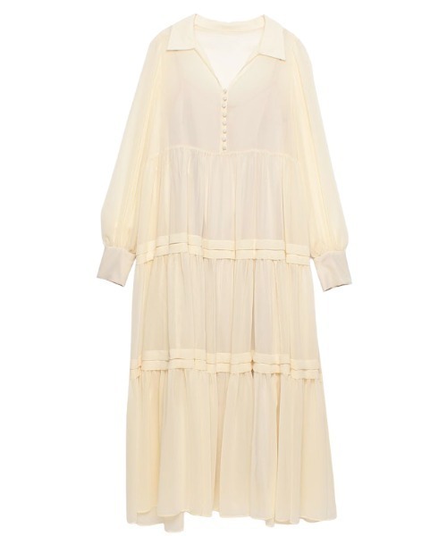 EIMY ISTOIRE(エイミーイストワール)の「ギャザーシフォンボリュームロングワンピース(ワンピース・レディース・アイボリー/ブラック・FREE)」の5枚目の写真