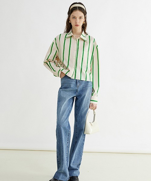 Fano Studios(ファノ ストゥディオズ)の「【Fano Studios】Color bold stripe short shirts FC22S038(シャツ/ブラウス・レディース・グリーン・M/L/S)」の2枚目の写真