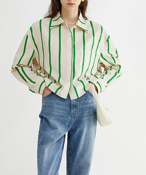 Fano Studios(ファノ ストゥディオズ)の「【Fano Studios】Color bold stripe short shirts FC22S038(シャツ/ブラウス・レディース・グリーン・M/L/S)」の4枚目の写真