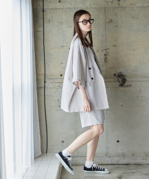 flaner(フラネ)の「Loose linen like double jacket/ルーズリネンライクダブルジャケット(その他トップス・レディース・カーキ/ナチュラル・MEDIUM/LARGE)」の14枚目の写真