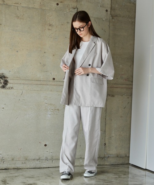 flaner(フラネ)の「Loose linen like double jacket/ルーズリネンライクダブルジャケット(その他トップス・レディース・カーキ/ナチュラル・MEDIUM/LARGE)」の9枚目の写真