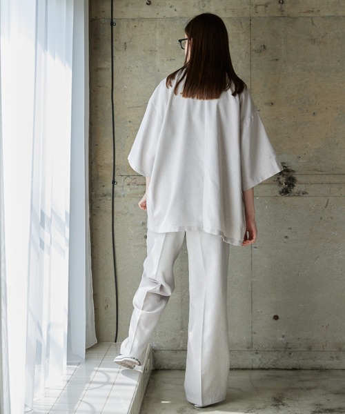 flaner(フラネ)の「Loose linen like double jacket/ルーズリネンライクダブルジャケット(その他トップス・レディース・カーキ/ナチュラル・MEDIUM/LARGE)」の11枚目の写真