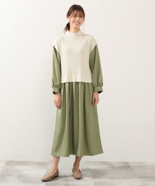 DRESKIP（ドレスキップ）の「◆ニットベストドッキングワンピース（ワンピース・レディース・ブラック/カーキ/ライトベージュ・02/03/04）」の3枚目の写真