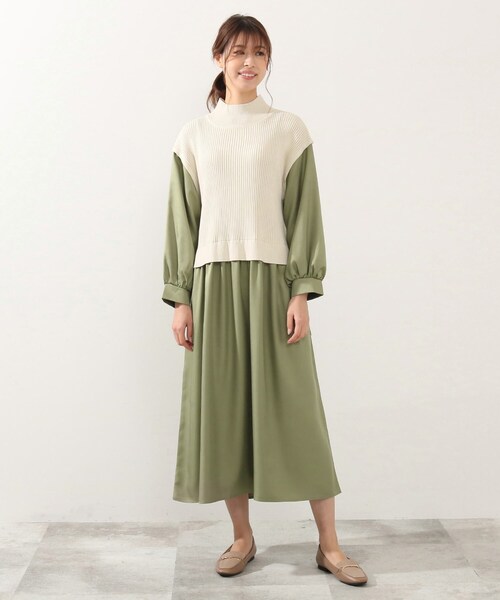 DRESKIP（ドレスキップ）の「◆ニットベストドッキングワンピース（ワンピース・レディース・ブラック/カーキ/ライトベージュ・02/03/04）」の5枚目の写真