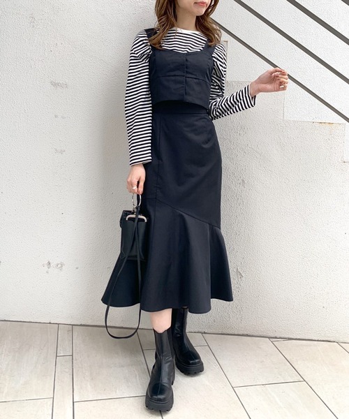 OLIVE des OLIVE（オリーブデオリーブ）の「マーメイドセットアップジャンスカ（ワンピース・レディース・ブラック/アイボリー/ワンウォッシュ・FREE）」の9枚目の写真