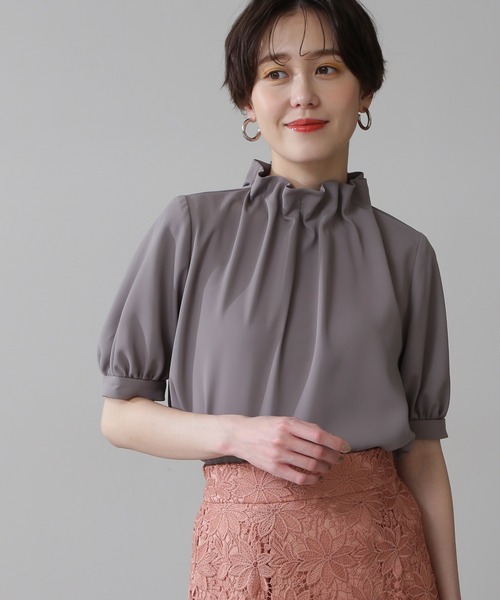 N.（N. Natural Beauty Basic）（エヌエヌナチュラルビューティーベーシック）の「◆ペーパーバック５分袖ブラウス（シャツ/ブラウス・レディース・オフホワイト/ブラック/グレー/カーキ/ピンク・MEDIUM）」の3枚目の写真