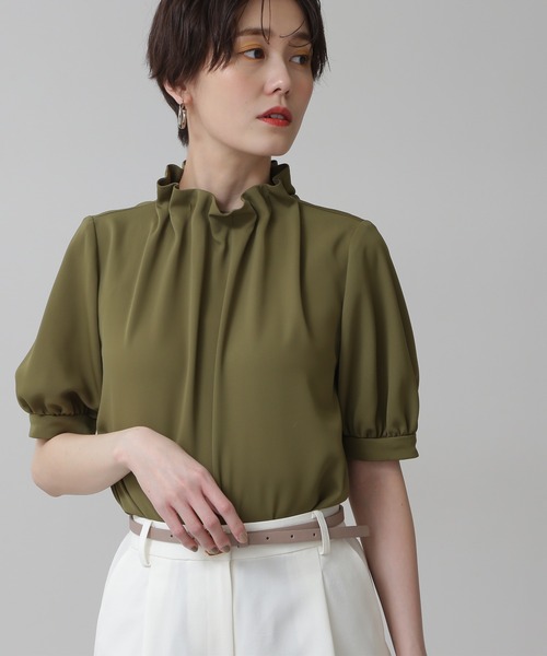 N.（N. Natural Beauty Basic）（エヌエヌナチュラルビューティーベーシック）の「◆ペーパーバック５分袖ブラウス（シャツ/ブラウス・レディース・オフホワイト/ブラック/グレー/カーキ/ピンク・MEDIUM）」の4枚目の写真