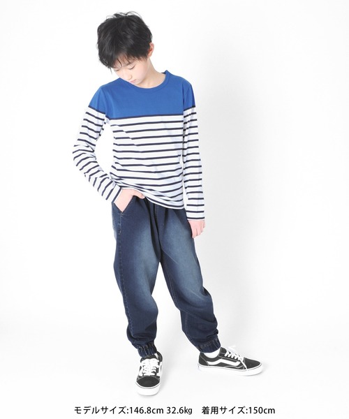 GLAZOS（グラソス）の「[ワイドテーパード]スーパーストレッチデニム・ジョガーパンツ（デニムパンツ・キッズ・グレー/インディゴブルー/ブルー・130cm/140cm/150cm/160cm/170cm）」の7枚目の写真