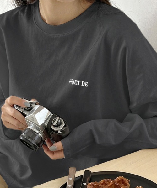 Dalfwin（ダールフィン）の「韓国ファッションFAVORITEプリントロングTシャツ（Tシャツ/カットソー・レディース・グレー系その他/チャコールグレー/ホワイト・FREE）」の15枚目の写真