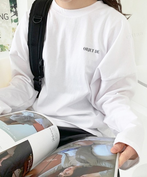 Dalfwin（ダールフィン）の「韓国ファッションFAVORITEプリントロングTシャツ（Tシャツ/カットソー・レディース・グレー系その他/チャコールグレー/ホワイト・FREE）」の19枚目の写真