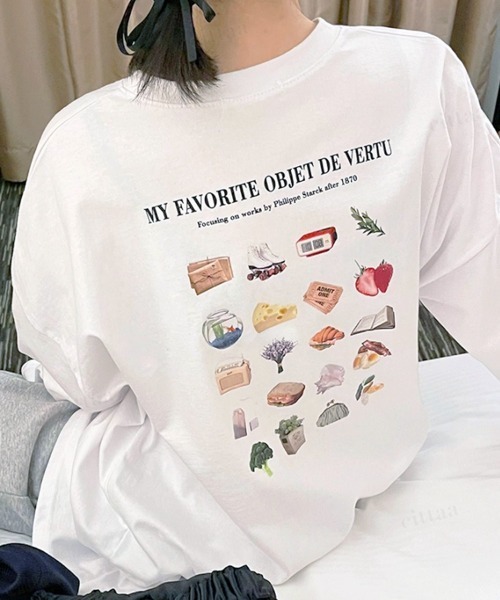 Dalfwin（ダールフィン）の「韓国ファッションFAVORITEプリントロングTシャツ（Tシャツ/カットソー・レディース・グレー系その他/チャコールグレー/ホワイト・FREE）」の18枚目の写真