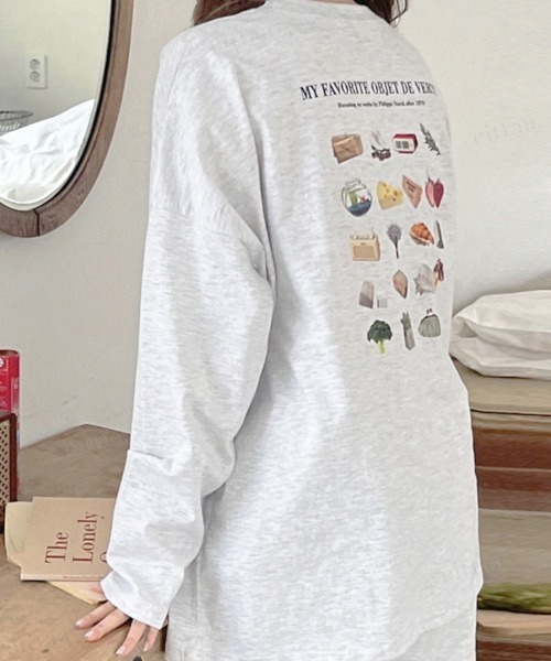 Dalfwin（ダールフィン）の「韓国ファッションFAVORITEプリントロングTシャツ（Tシャツ/カットソー・レディース・グレー系その他/チャコールグレー/ホワイト・FREE）」の16枚目の写真