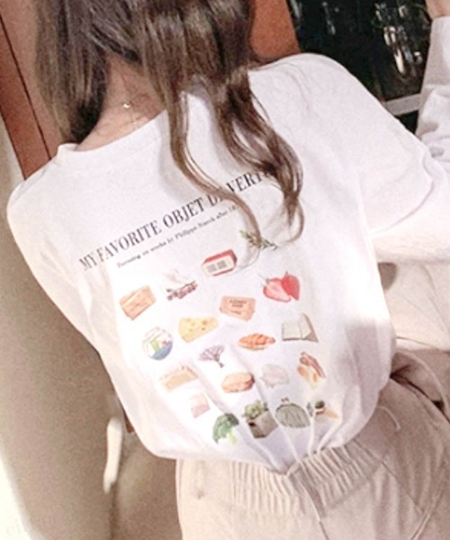 Dalfwin（ダールフィン）の「韓国ファッションFAVORITEプリントロングTシャツ（Tシャツ/カットソー・レディース・グレー系その他/チャコールグレー/ホワイト・FREE）」の7枚目の写真