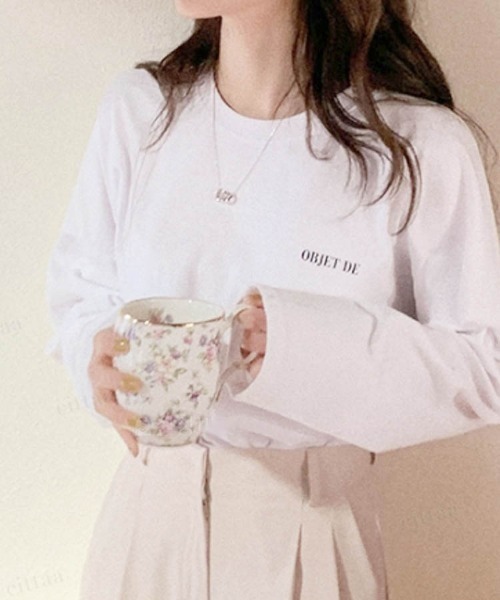 Dalfwin（ダールフィン）の「韓国ファッションFAVORITEプリントロングTシャツ（Tシャツ/カットソー・レディース・グレー系その他/チャコールグレー/ホワイト・FREE）」の8枚目の写真