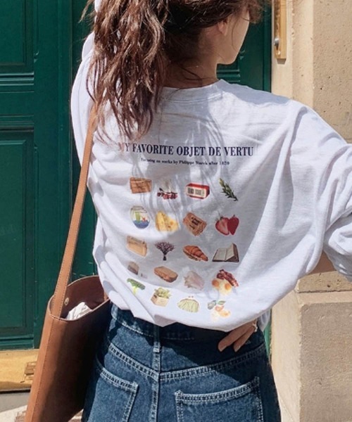 Dalfwin（ダールフィン）の「韓国ファッションFAVORITEプリントロングTシャツ（Tシャツ/カットソー・レディース・グレー系その他/チャコールグレー/ホワイト・FREE）」の11枚目の写真