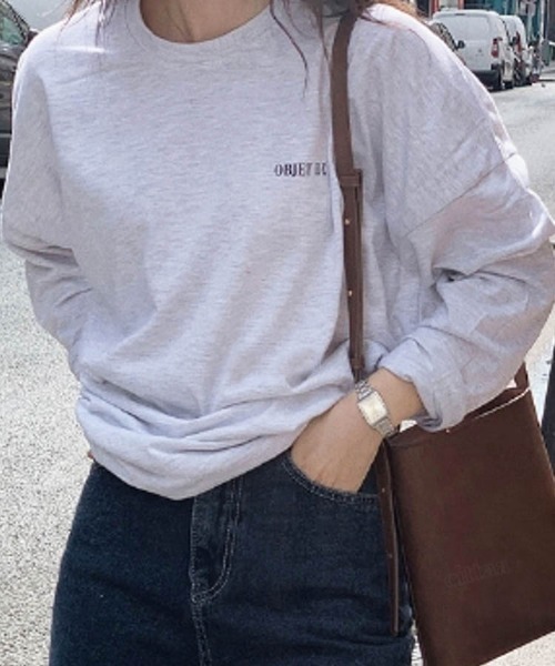 Dalfwin（ダールフィン）の「韓国ファッションFAVORITEプリントロングTシャツ（Tシャツ/カットソー・レディース・グレー系その他/チャコールグレー/ホワイト・FREE）」の12枚目の写真