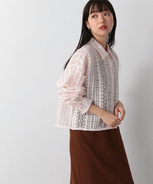 LOWRYS FARM(ローリーズファーム)の「レースクロップドシャツ 266557(シャツ/ブラウス・レディース・ホワイト/ブラック/ピンク・FREE)」の3枚目の写真