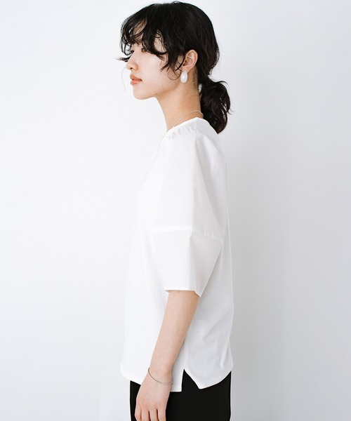 haco!(ハコ)の「Tシャツ以上ブラウス未満の気軽さが自慢の異素材ふんわり袖がかわいいカットソートップス by que made me(Tシャツ/カットソー・レディース・ホワイト/ネイビー・SMALL/MEDIUM/LARGE/X-LARGE)」の7枚目の写真