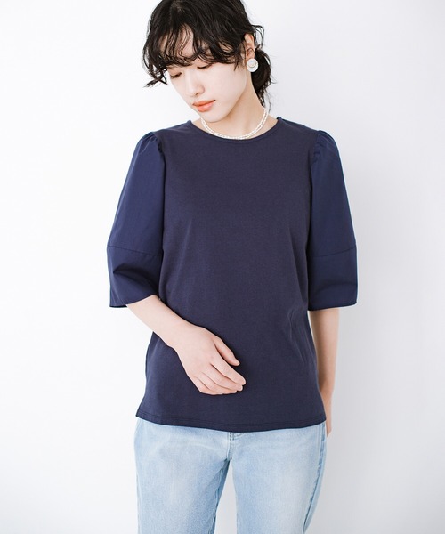 haco!(ハコ)の「Tシャツ以上ブラウス未満の気軽さが自慢の異素材ふんわり袖がかわいいカットソートップス by que made me(Tシャツ/カットソー・レディース・ホワイト/ネイビー・SMALL/MEDIUM/LARGE/X-LARGE)」の18枚目の写真