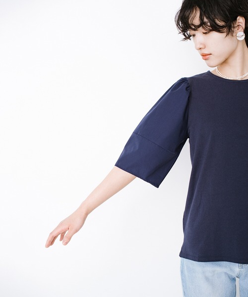 haco!(ハコ)の「Tシャツ以上ブラウス未満の気軽さが自慢の異素材ふんわり袖がかわいいカットソートップス by que made me(Tシャツ/カットソー・レディース・ホワイト/ネイビー・SMALL/MEDIUM/LARGE/X-LARGE)」の19枚目の写真