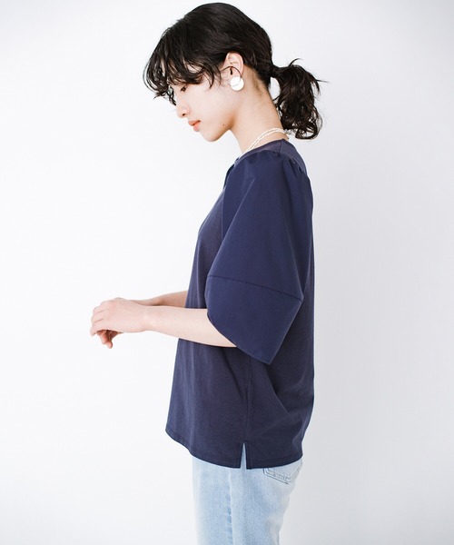 haco!(ハコ)の「Tシャツ以上ブラウス未満の気軽さが自慢の異素材ふんわり袖がかわいいカットソートップス by que made me(Tシャツ/カットソー・レディース・ホワイト/ネイビー・SMALL/MEDIUM/LARGE/X-LARGE)」の20枚目の写真