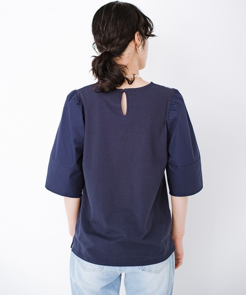 haco!(ハコ)の「Tシャツ以上ブラウス未満の気軽さが自慢の異素材ふんわり袖がかわいいカットソートップス by que made me(Tシャツ/カットソー・レディース・ホワイト/ネイビー・SMALL/MEDIUM/LARGE/X-LARGE)」の21枚目の写真