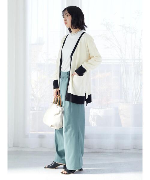 Green　Parks（グリーンパークス）の「バイカラーミドル丈カーデ（カーディガン/ボレロ・レディース・ライトベージュ/ライトグレー/オフホワイト・FREE）」の5枚目の写真