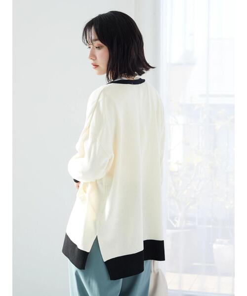 Green　Parks（グリーンパークス）の「バイカラーミドル丈カーデ（カーディガン/ボレロ・レディース・ライトベージュ/ライトグレー/オフホワイト・FREE）」の8枚目の写真