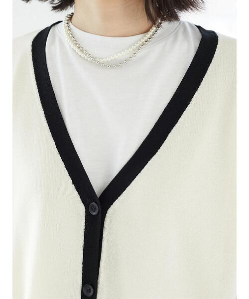 Green　Parks（グリーンパークス）の「バイカラーミドル丈カーデ（カーディガン/ボレロ・レディース・ライトベージュ/ライトグレー/オフホワイト・FREE）」の9枚目の写真