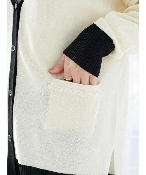 Green　Parks（グリーンパークス）の「バイカラーミドル丈カーデ（カーディガン/ボレロ・レディース・ライトベージュ/ライトグレー/オフホワイト・FREE）」の10枚目の写真