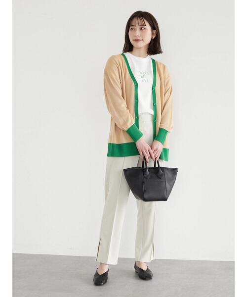 Green　Parks（グリーンパークス）の「バイカラーミドル丈カーデ（カーディガン/ボレロ・レディース・ライトベージュ/ライトグレー/オフホワイト・FREE）」の12枚目の写真