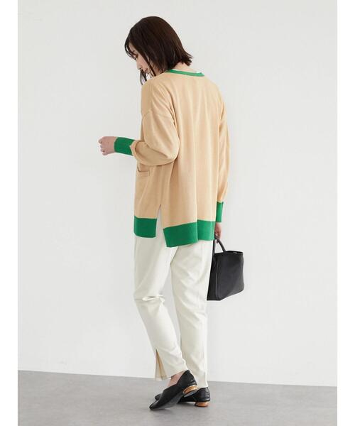 Green　Parks（グリーンパークス）の「バイカラーミドル丈カーデ（カーディガン/ボレロ・レディース・ライトベージュ/ライトグレー/オフホワイト・FREE）」の14枚目の写真