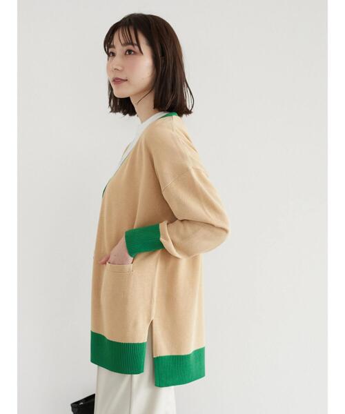 Green　Parks（グリーンパークス）の「バイカラーミドル丈カーデ（カーディガン/ボレロ・レディース・ライトベージュ/ライトグレー/オフホワイト・FREE）」の16枚目の写真