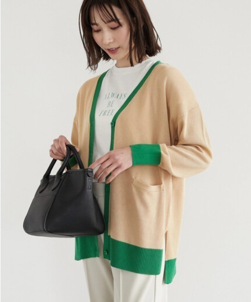 Green　Parks（グリーンパークス）の「バイカラーミドル丈カーデ（カーディガン/ボレロ・レディース・ライトベージュ/ライトグレー/オフホワイト・FREE）」の3枚目の写真