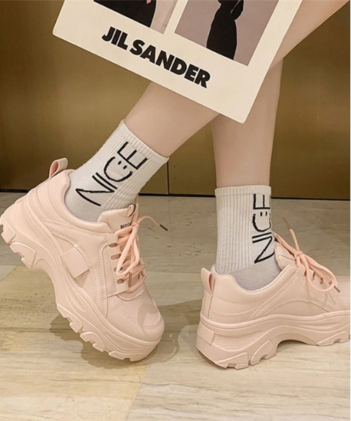 AMELY(エミリー)の「ダッドスニーカー(スニーカー・レディース・ホワイト/ブラック/グリーン/ベビーピンク/イエロー/オフホワイト・38/39/36/37)」の6枚目の写真