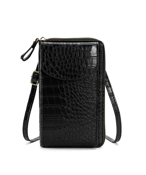 LA VORAGINE(ラ ヴォラジネ)の「クロコ型押し ミニお財布ショルダー/スマホ入れ(ショルダーバッグ・レディース・ブラック/ベージュ/レッド/ピンク/ブラウン/グリーン/ブラック系1/グレー/ブルー・FREE)」の3枚目の写真
