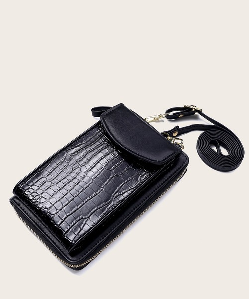 LA VORAGINE(ラ ヴォラジネ)の「クロコ型押し ミニお財布ショルダー/スマホ入れ(ショルダーバッグ・レディース・ブラック/ベージュ/レッド/ピンク/ブラウン/グリーン/ブラック系1/グレー/ブルー・FREE)」の10枚目の写真