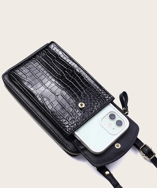 LA VORAGINE(ラ ヴォラジネ)の「クロコ型押し ミニお財布ショルダー/スマホ入れ(ショルダーバッグ・レディース・ブラック/ベージュ/レッド/ピンク/ブラウン/グリーン/ブラック系1/グレー/ブルー・FREE)」の14枚目の写真