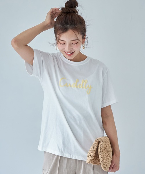 each(イーチ)の「【Cuddly】ロゴTシャツ(Tシャツ/カットソー・レディース・ホワイト/サックスブルー/レモンイエロー・FREE)」の1枚目の写真