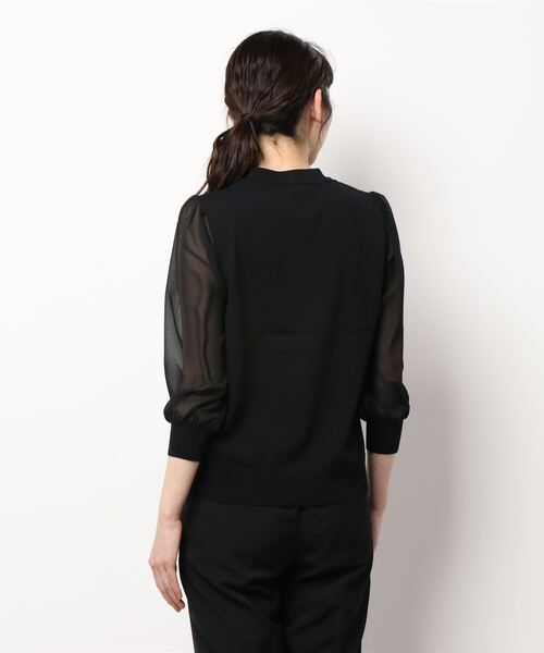 m.f.editorial（エムエフエディトリアル）の「【袖シフォン 異素材切替 ウォッシャブル】m.f.エディトリアル レディース クルー 長袖ニットプルオーバー（ニット/セーター・レディース・ベージュ/ブラック/ホワイト・MEDIUM/LARGE）」の4枚目の写真