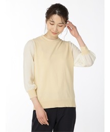 【袖シフォン 異素材切替 ウォッシャブル】m.f.エディトリアル レディース クルー 長袖ニットプルオーバー