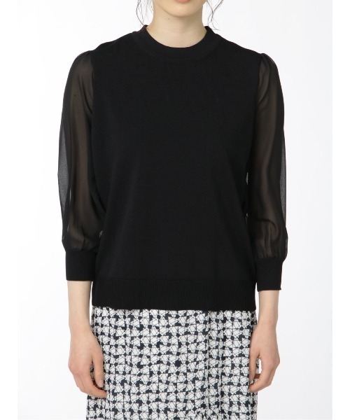 m.f.editorial（エムエフエディトリアル）の「【袖シフォン 異素材切替 ウォッシャブル】m.f.エディトリアル レディース クルー 長袖ニットプルオーバー（ニット/セーター・レディース・ベージュ/ブラック/ホワイト・MEDIUM/LARGE）」の8枚目の写真