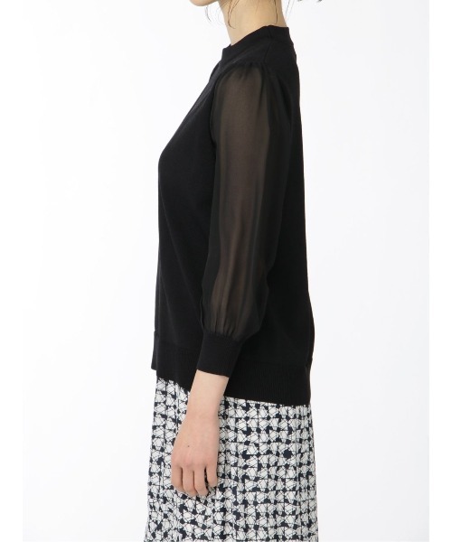 m.f.editorial（エムエフエディトリアル）の「【袖シフォン 異素材切替 ウォッシャブル】m.f.エディトリアル レディース クルー 長袖ニットプルオーバー（ニット/セーター・レディース・ベージュ/ブラック/ホワイト・MEDIUM/LARGE）」の12枚目の写真