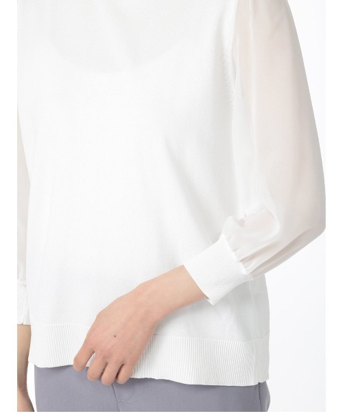 m.f.editorial（エムエフエディトリアル）の「【袖シフォン 異素材切替 ウォッシャブル】m.f.エディトリアル レディース クルー 長袖ニットプルオーバー（ニット/セーター・レディース・ベージュ/ブラック/ホワイト・MEDIUM/LARGE）」の21枚目の写真