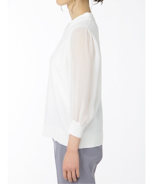 m.f.editorial（エムエフエディトリアル）の「【袖シフォン 異素材切替 ウォッシャブル】m.f.エディトリアル レディース クルー 長袖ニットプルオーバー（ニット/セーター・レディース・ベージュ/ブラック/ホワイト・MEDIUM/LARGE）」の22枚目の写真