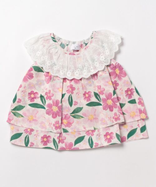 Will Mery（ウイルメリィ）の「花柄衿レースノースリーブチュニック（Tシャツ/カットソー・キッズ・ラベンダー/ピンク・100/110/95/90/130/120/80）」の2枚目の写真