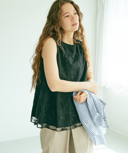 PUAL CE CIN（ピュアルセシン）の「チュール刺繍ノースリーブ（Tシャツ