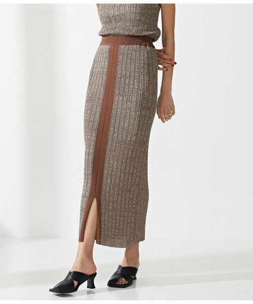 Settimissimo(セッティミッシモ)の「リネンタッチミックスリブタイトスカート(スカート・レディース・ブラウン/グリーン・FREE)」の1枚目の写真