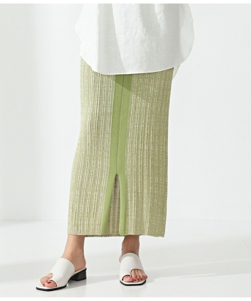 Settimissimo(セッティミッシモ)の「リネンタッチミックスリブタイトスカート(スカート・レディース・ブラウン/グリーン・FREE)」の2枚目の写真
